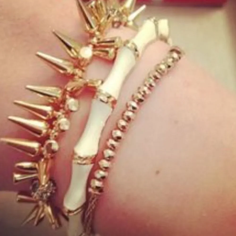 Stella & Dot Ivory Gold Bamboo Enamel Julep Cuff Bangle Bracelet